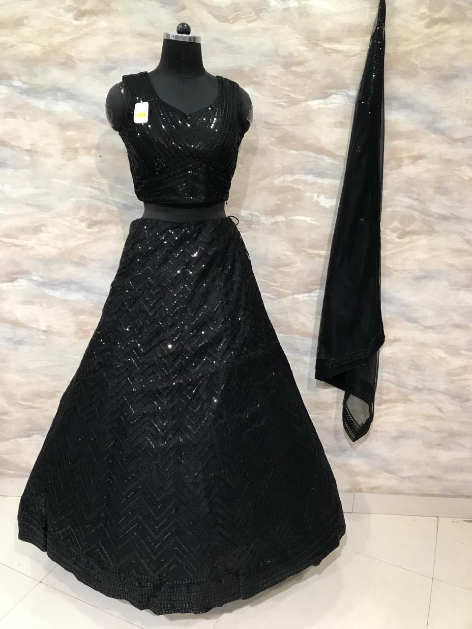 Designer Black Sequin Lehenga in Soft Net